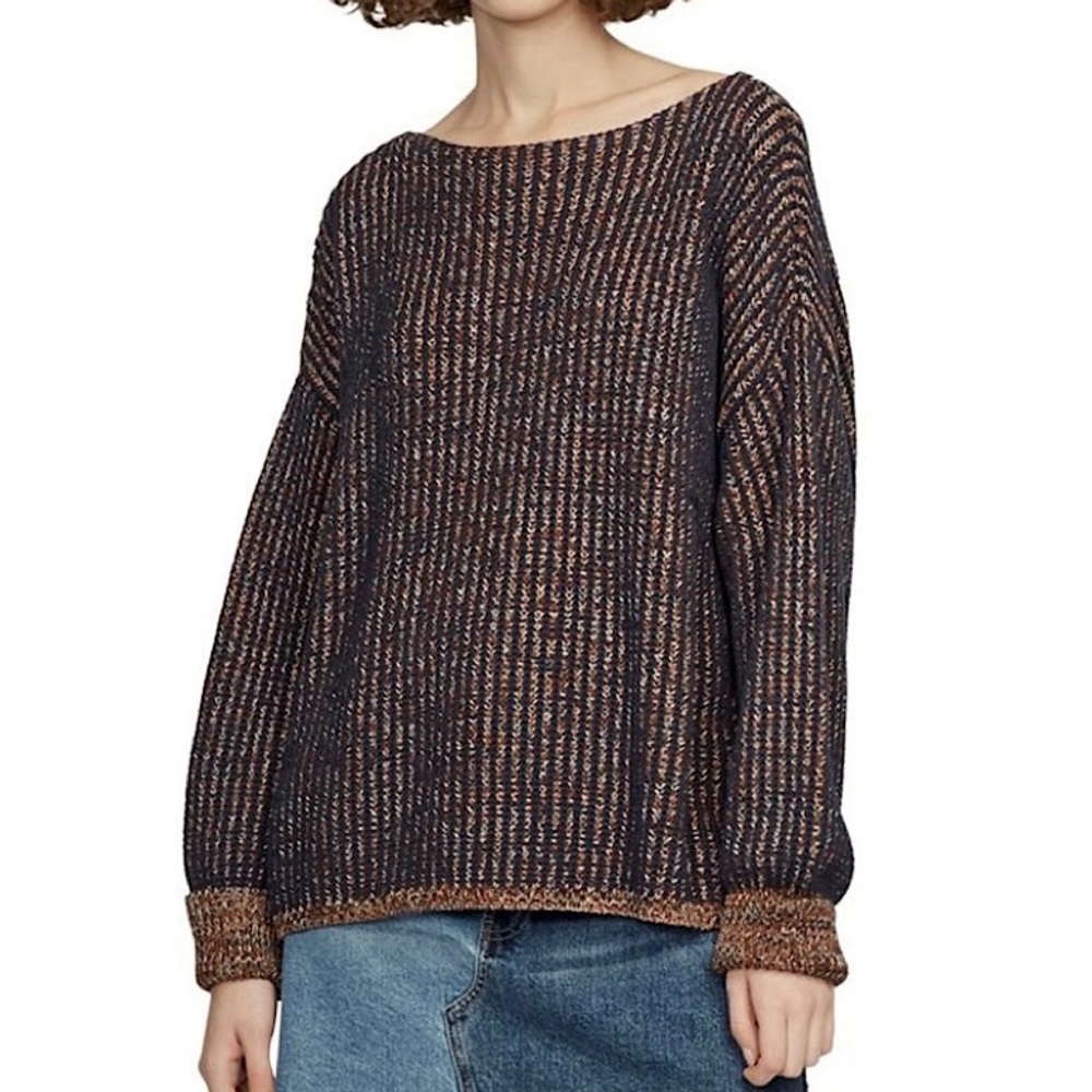 French Connection Millie Mozart Slash Neck Sweater Black Pink Size Medium